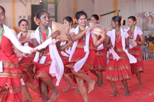 राष्ट्रीय आदिवासी नृत्य महोत्सव में कलाकार रेम्प पर अलग-अलग डांस फॉर्म की झलक प्रस्तुत करते हुए
