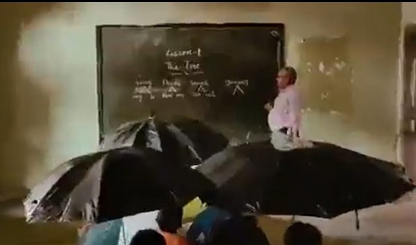 क्लास की छत से भर-भराकर गिरता रहा पानी, बच्चे छतरी लेकर पढ़ते रहे... मध्य प्रदेश के आदिवासी स्कूल की खस्ता-हालत का वीडियो वायरल
