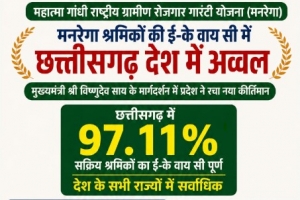 मनरेगा श्रमिकों की ई- के वाय सी में छत्तीसगढ़ देश में अव्वल