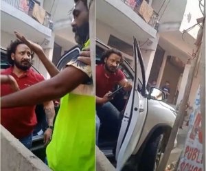 फॉर्च्यूनर सवार की दबंगई! सफाईकर्मी को थप्पड़ जड़ा, गालियां दीं और पिस्तौल दिखाकर धमकाया, देखिए वायरल वीडियो