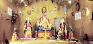श्री गणेश पंडाल में माता रिध्दि.सिध्दि की छत्तीसगढ़ की कुटिया में भोजन करने आये प्रथम देव श्री गणेश जी