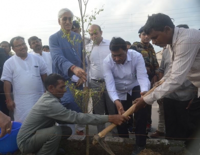 प्रभारी मंत्री ने किया मुख्य सड़क में वृक्षारोपण