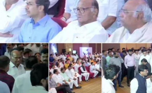 पहली बार एक साथ दिखे गठबंधन के नेता और विधायक, पवार-उद्धव गरजे