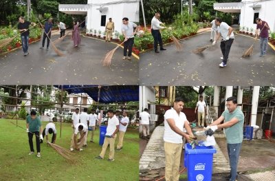 राजभवन परिसर में अधिकारियों-कर्मचारियों ने की साफ-सफाई