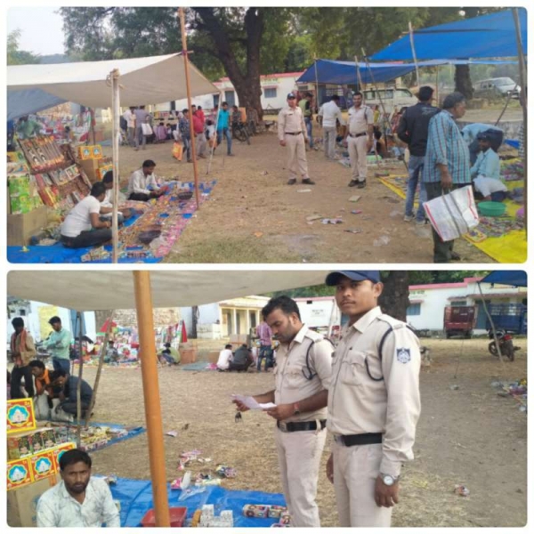 त्यौहार के मद्देनजर दीवानगंज हाट बाजार में पुलिस ने किए चाक-चौबंद इंतेजाम,फटाके दुकानों के लाइसेंस किए चेक